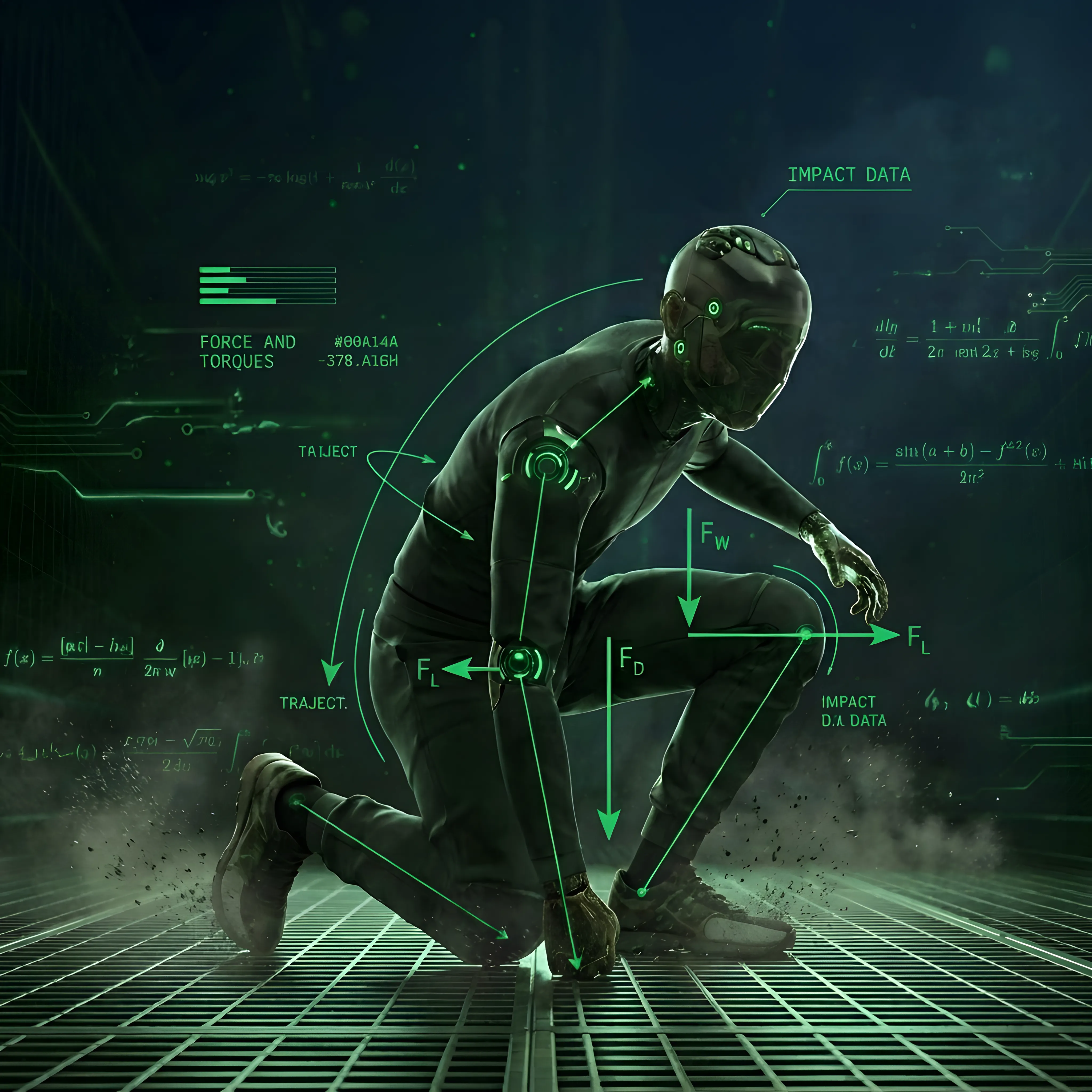 faceless kneeling man showing mechanics of articulated assembly
