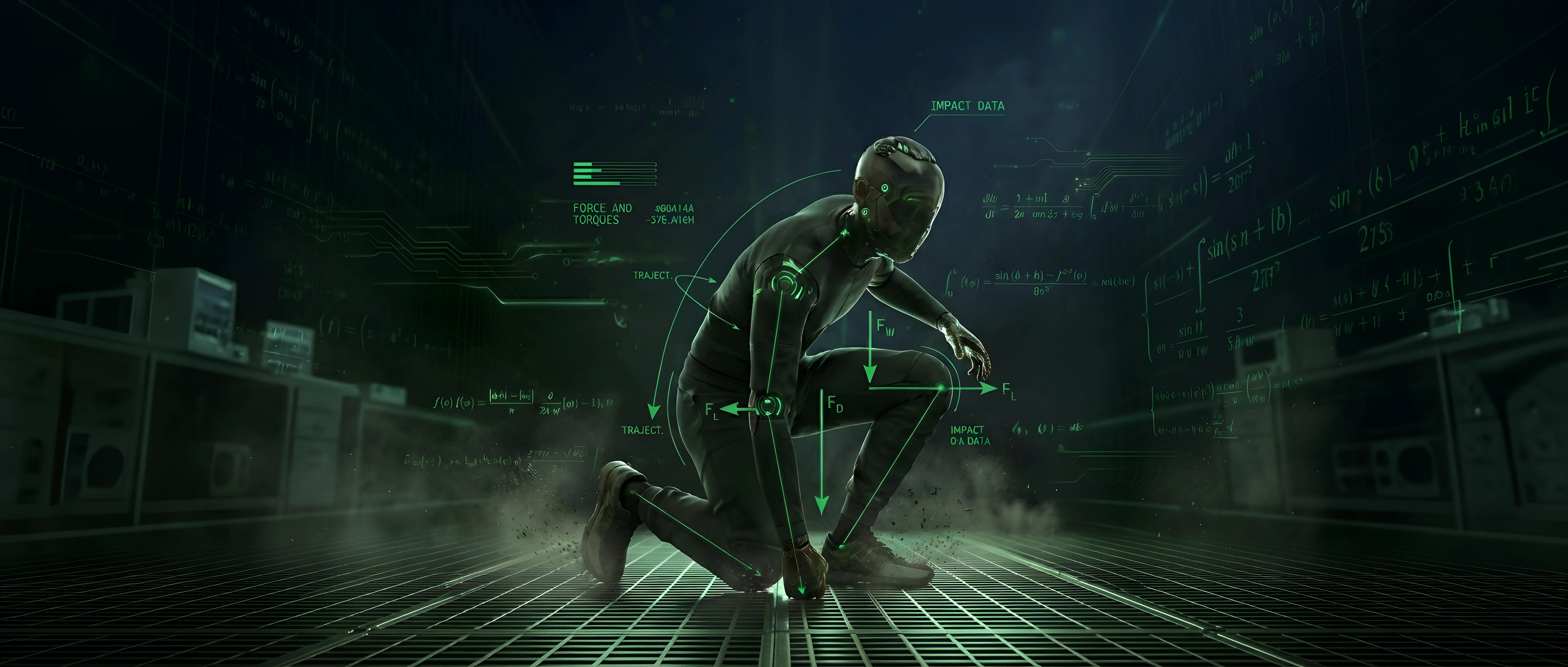 faceless kneeling man showing mechanics of articulated assembly