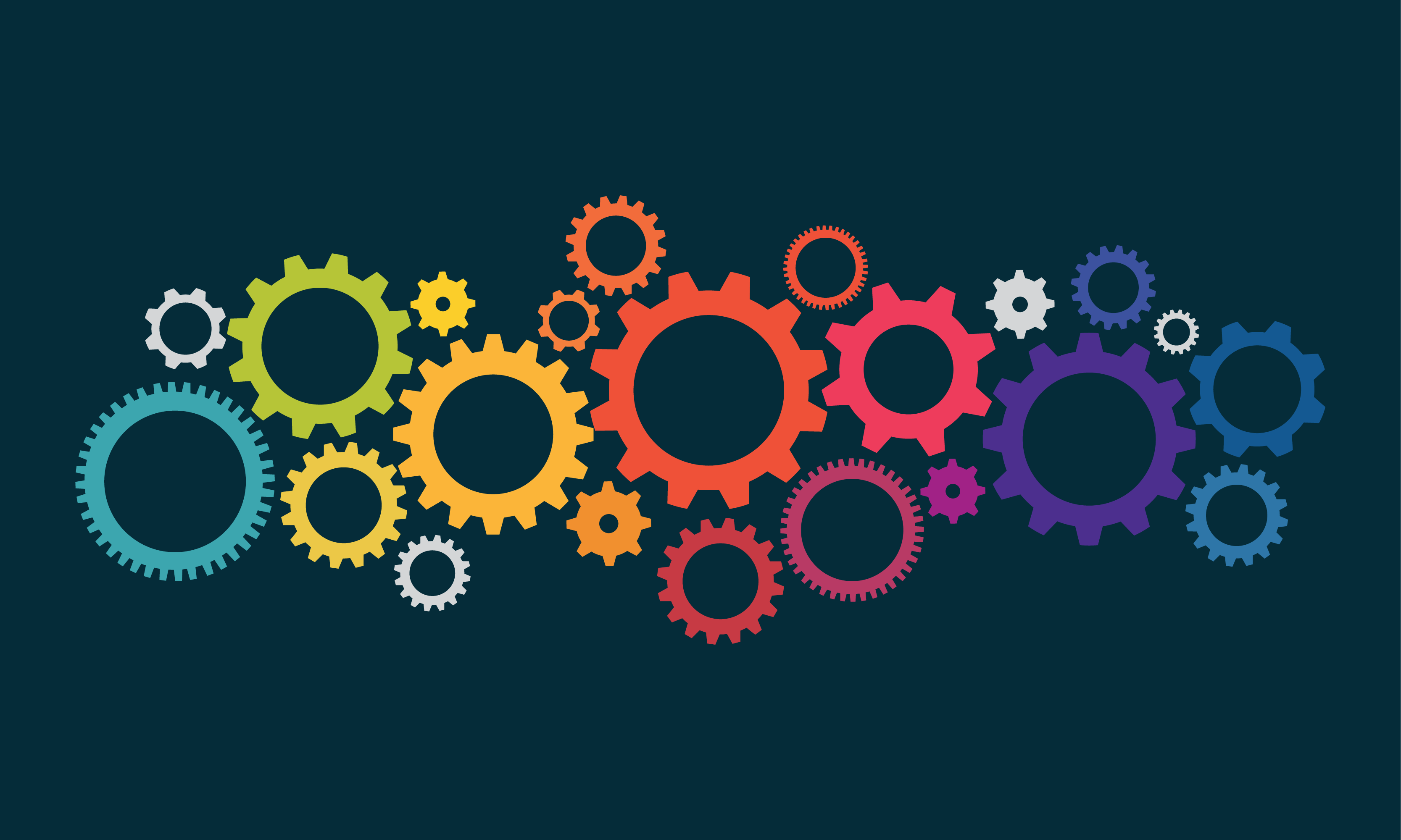Graphic showing interlocked gears representing Xarkins Motion Factory which can automatically generate a library of retargeted 3D animations for any 3D character